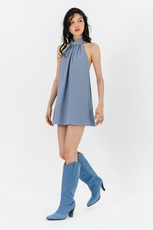 Dip and Tell Dress in Stone Blue